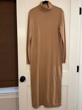 Theory Camel Long-Sleeve Turtleneck Midi Dress 100% Cashmere